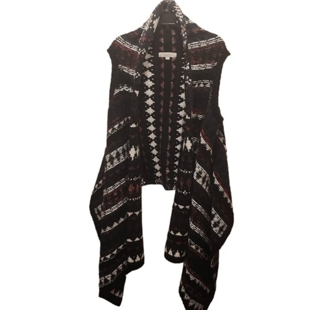 LOFT Women's Black Alpaca Wool Nordic Open Front‎ Sleeveless Cardigan Medium